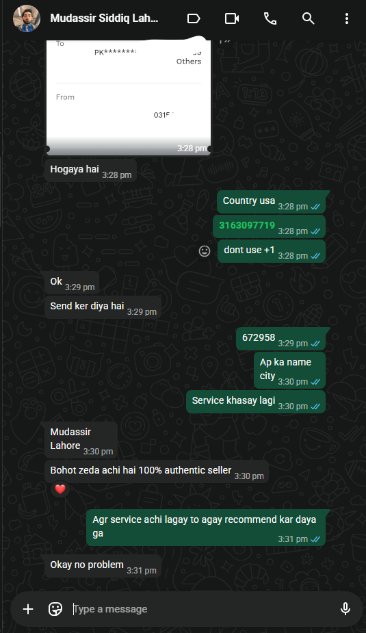 Mudassir Siddiq WhatsApp verification